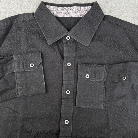 Robert Graham Button Up Shirt Men's 1XL Black Bayview Paisley Jacquard Flip Cuff - Picture 1 of 6